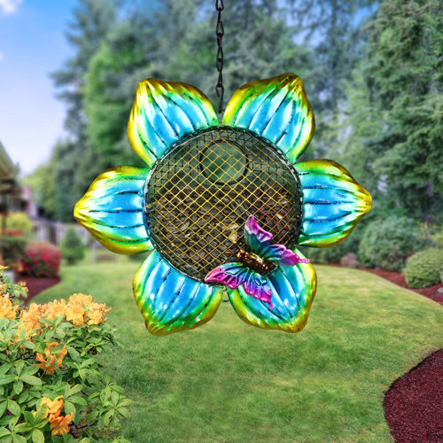Exhart Solar Hanging Metal Mesh Flower Bird Feeder, 9 by 22.5 Inches